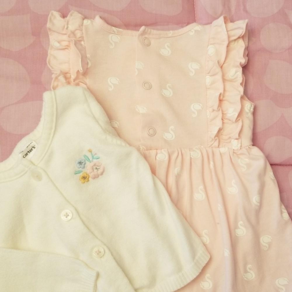 Carter's Baby Girl Pink Onesie Dress & Cardigan